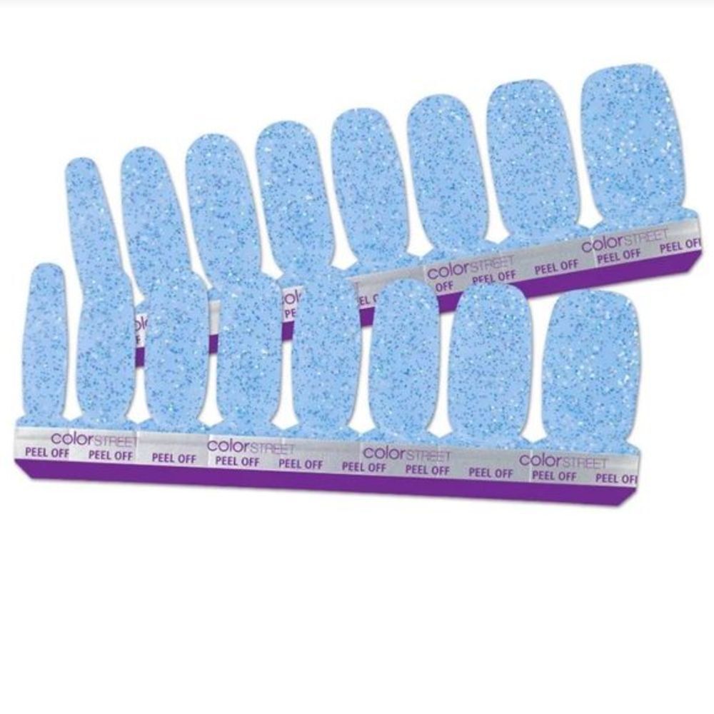 Color Street | Sky High, sheer azure shade, silver/blue glitter nail strip - Picture 4 of 6